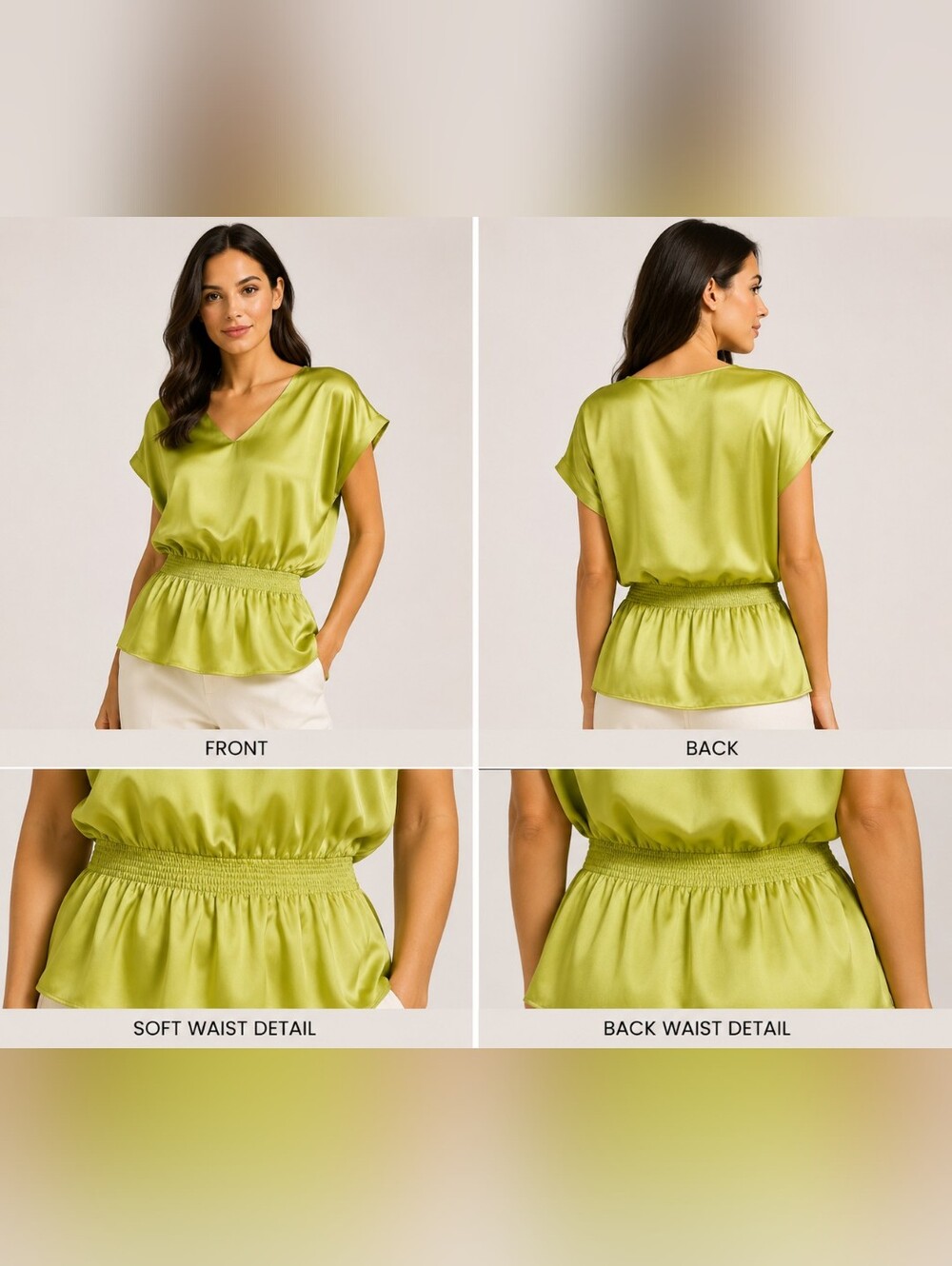 NWT BCBG top with frilly elastic waistband, Sz M